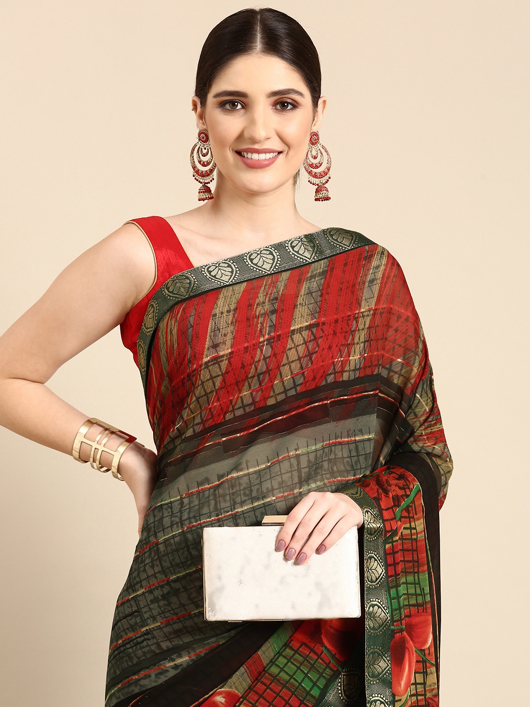 

HERE&NOW Floral Printed Pure Georgette Saree, Multi