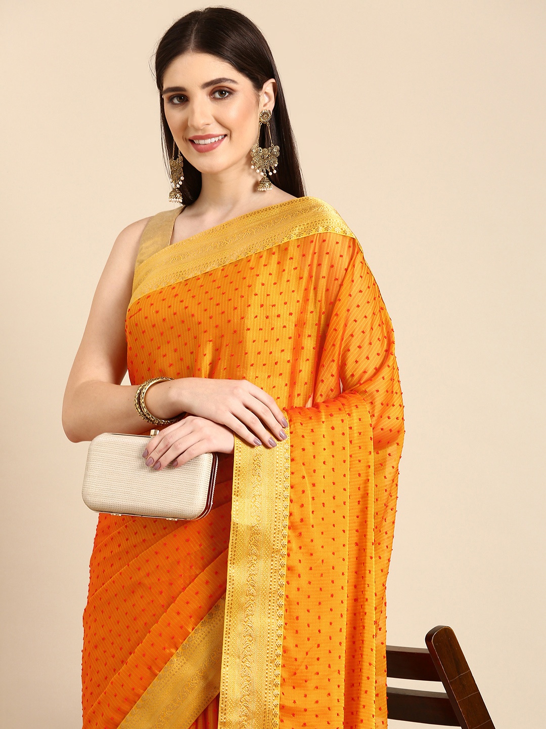 

HERE&NOW Abstract Printed Zari Saree, Yellow