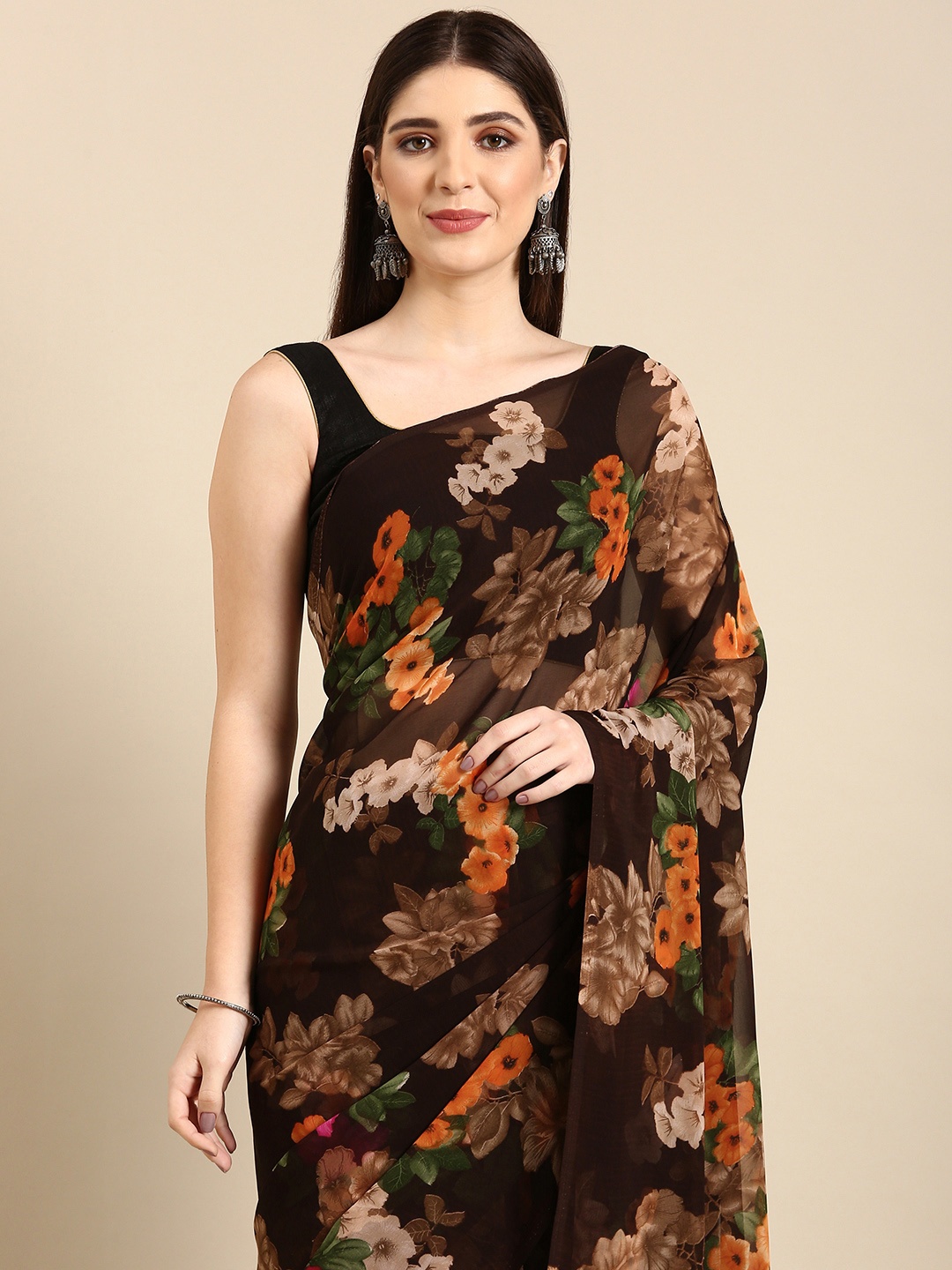 

HERE&NOW Floral Printed Pure Georgette Saree, Multi