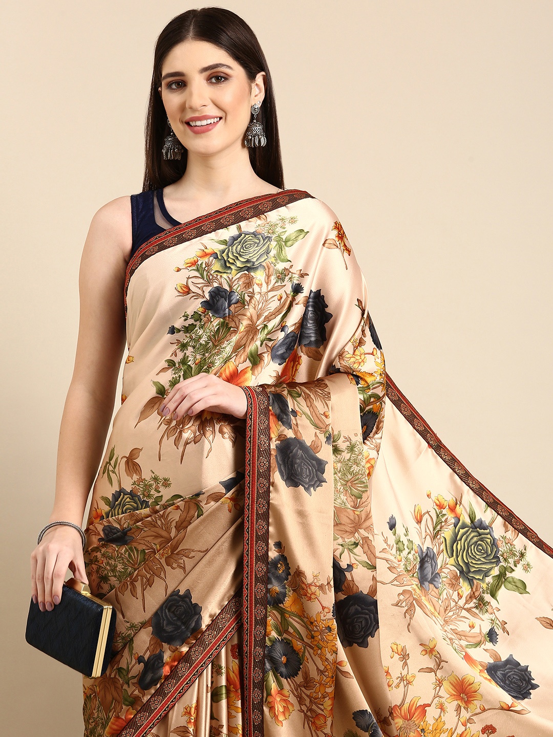 

HERE&NOW Floral Printed Silk Cotton Saree, Multi