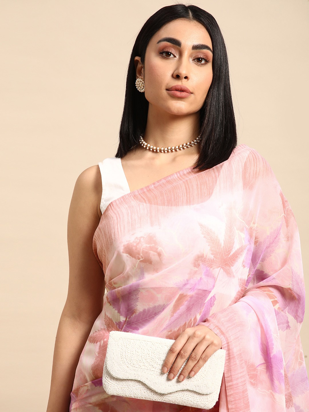 

HERE&NOW Floral Pure Georgette Saree, Purple