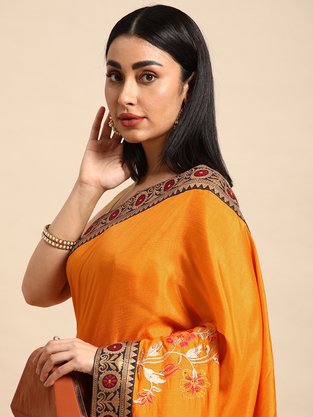 

HERE&NOW Floral Zari Art Silk Saree, Yellow