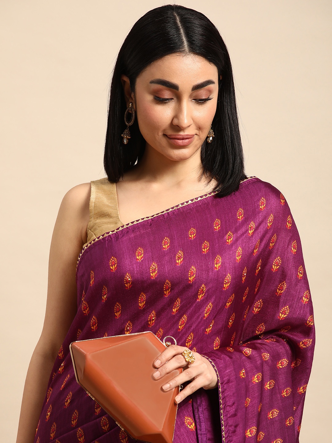 

HERE&NOW Ethnic Motifs Printed Saree, Purple