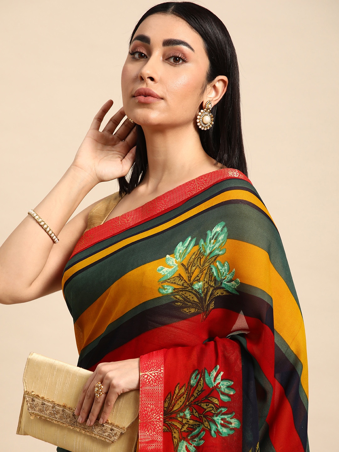 

HERE&NOW Floral Pure Georgette Saree, Multi