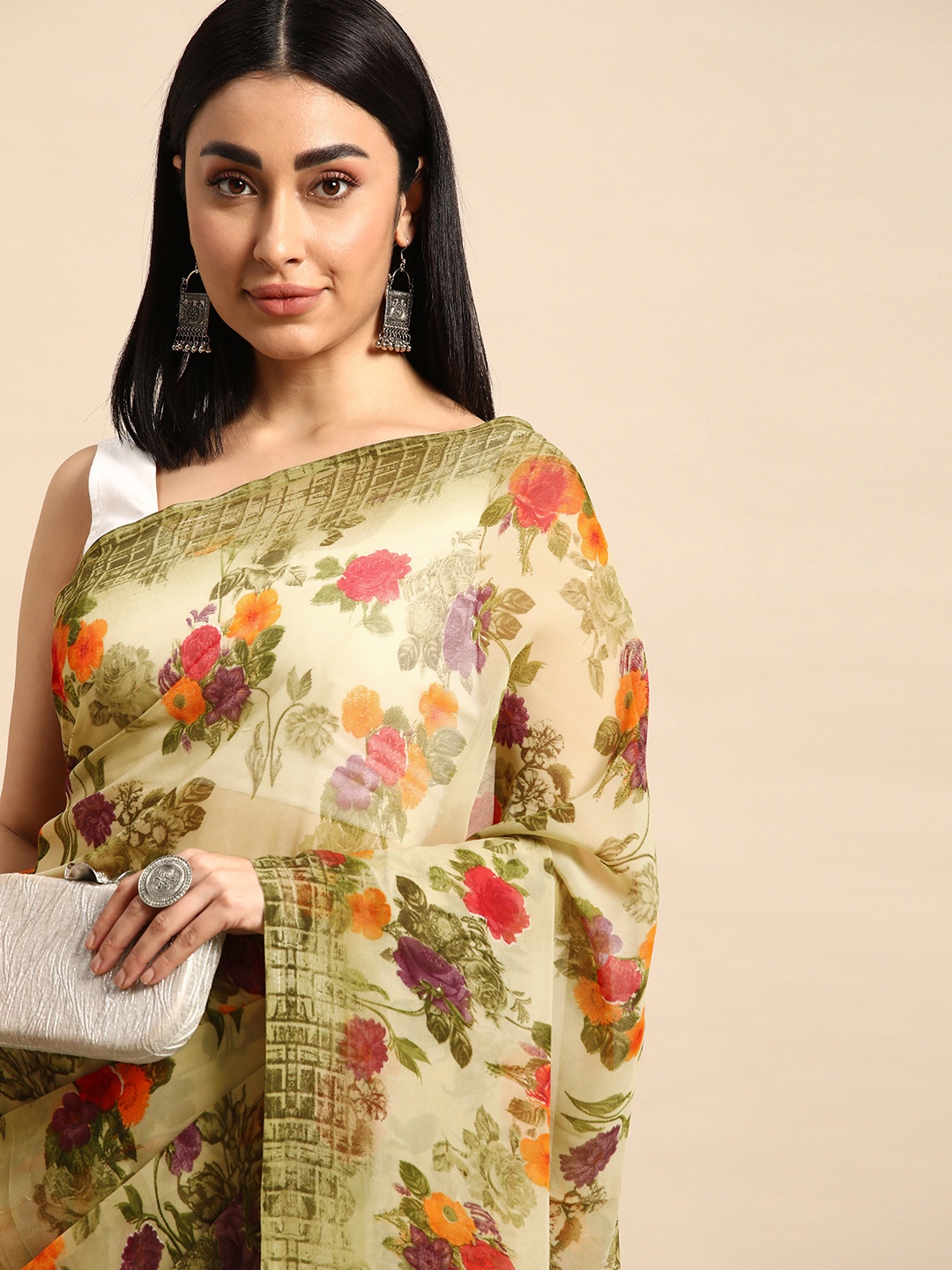 

HERE&NOW Floral Pure Georgette Saree, Multi