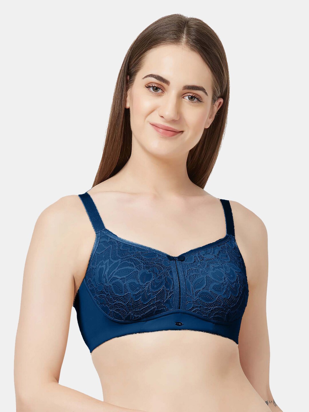 

Soie Floral Lace Full Coverage Non Padded Everyday Bra With All Day Comfort, Blue
