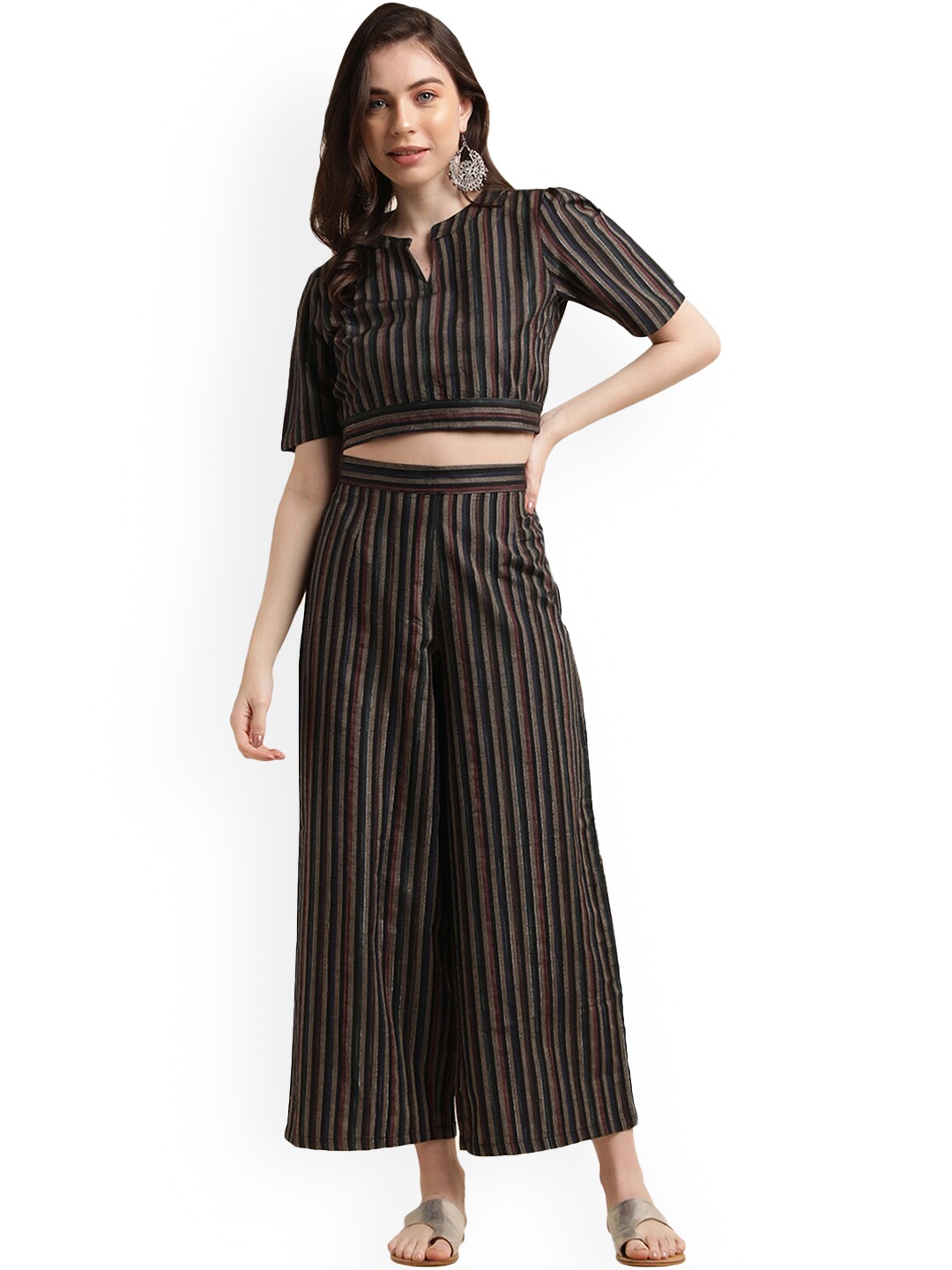 

Nimayaa Striped Crop Top With Palazzos, Black