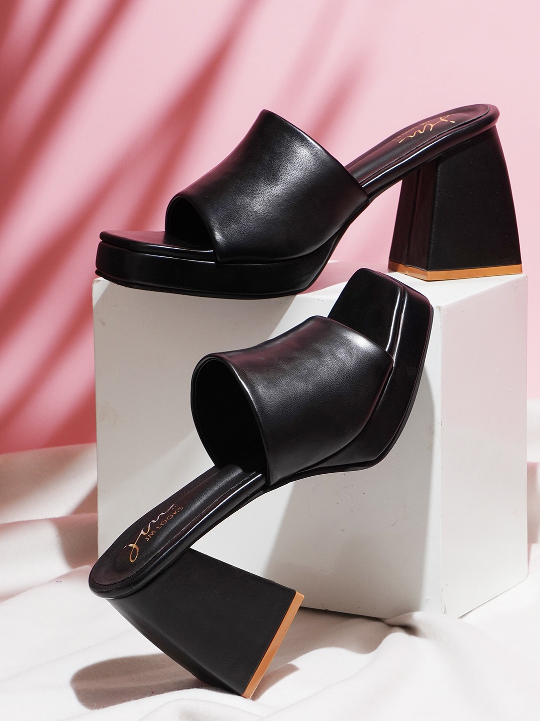 

JM Looks Open Toe Platform Heels, Black