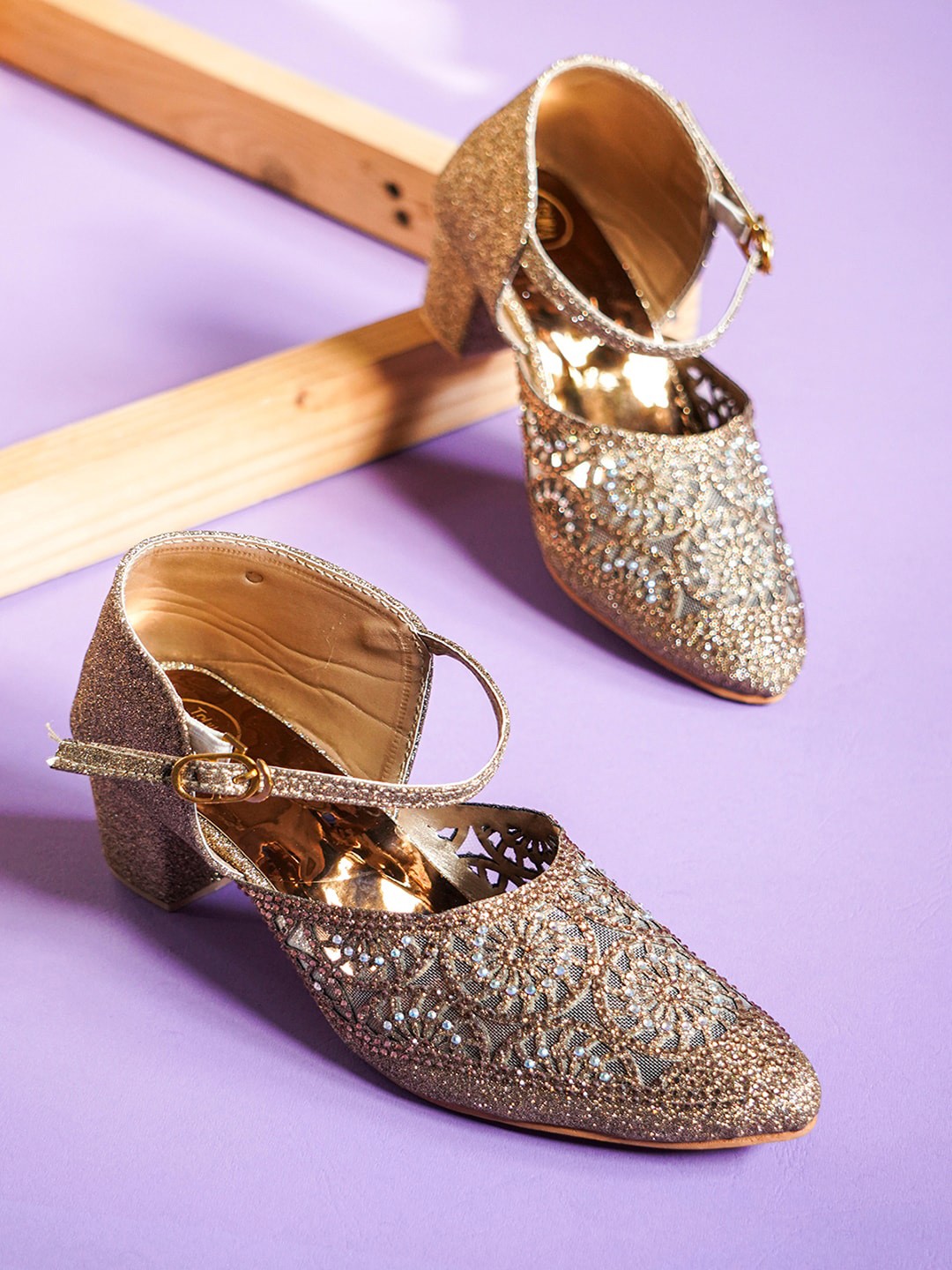 

JM Looks Embellished Block Heel Pumps, Copper