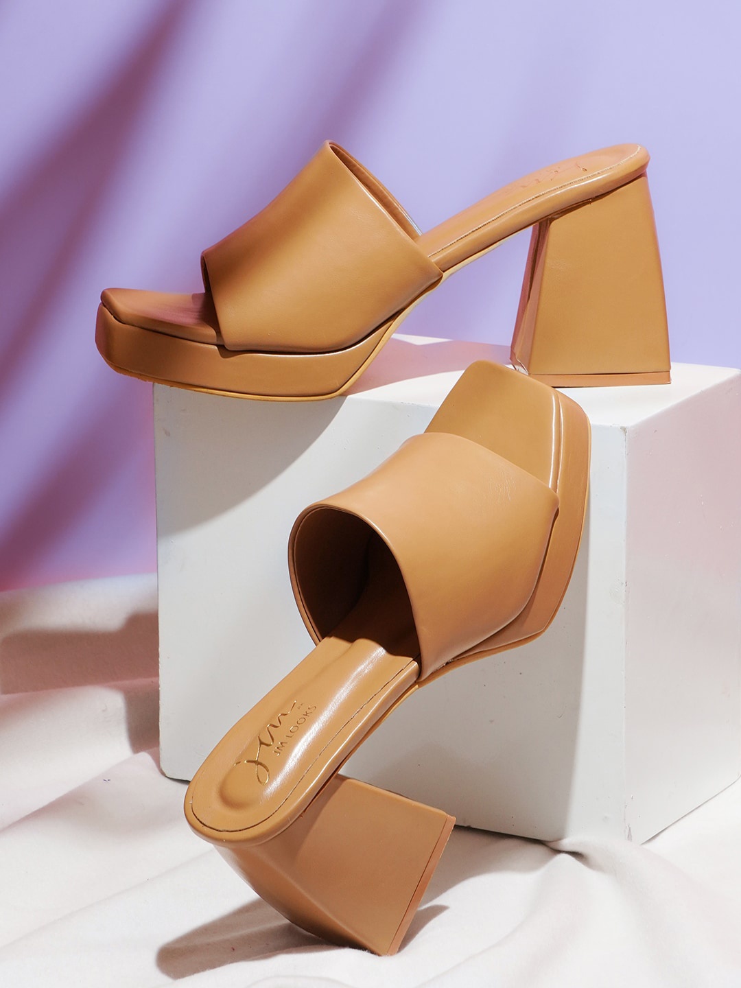 

JM Looks Open Toe Block Heels, Beige