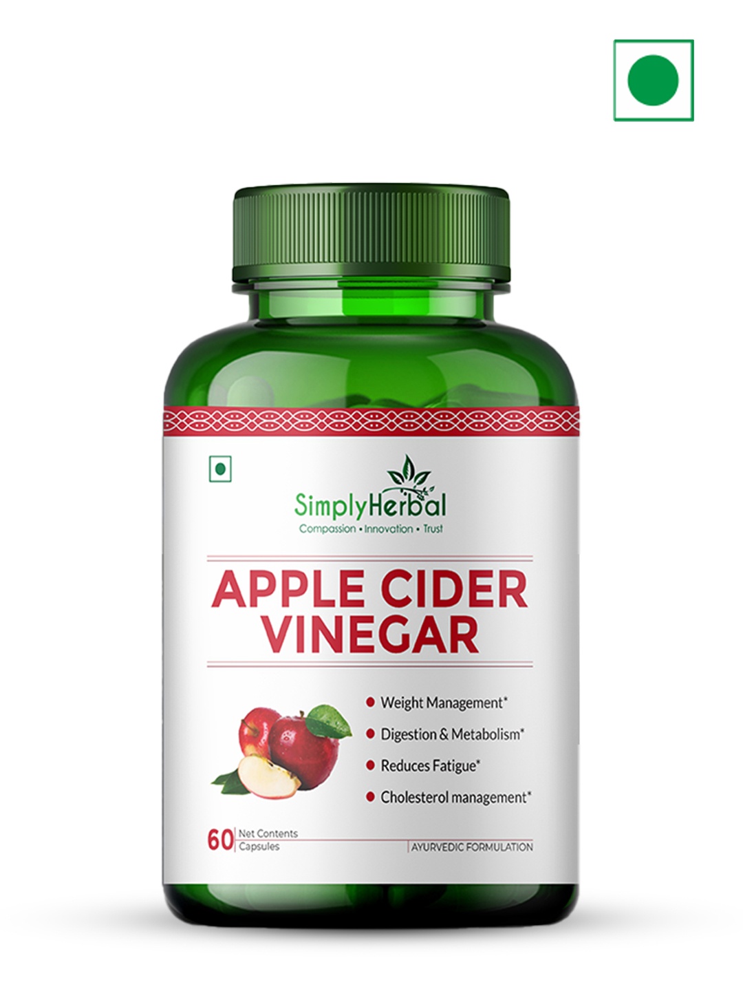 

Simply Herbal Apple Cider Vinegar Capsules Helps Manage Weight Loss - 90 Veg Capsules, Black