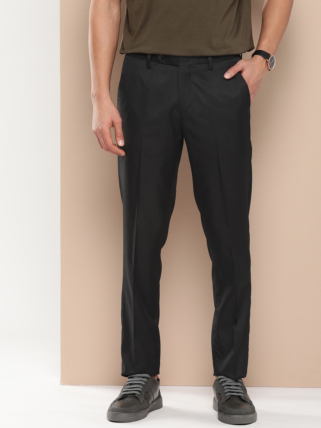encore by INVICTUS Men Slim Fit Trousers, Black