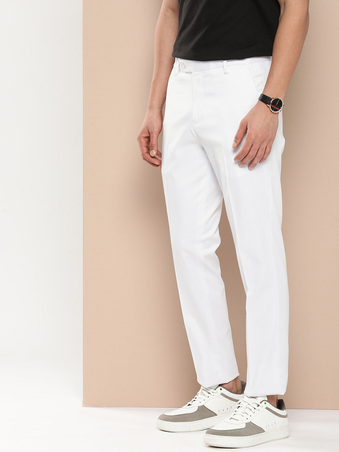 

encore by INVICTUS Men Solid Mid-Rise Regular Trousers, White