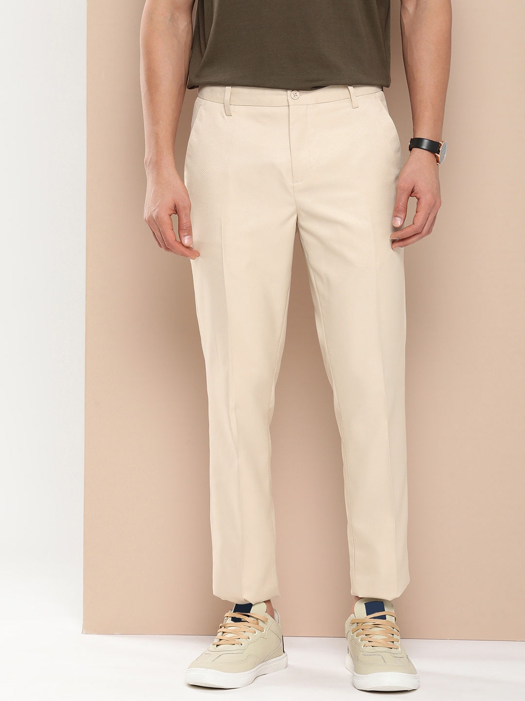 

encore by INVICTUS Men Slim Fit Trousers, Cream