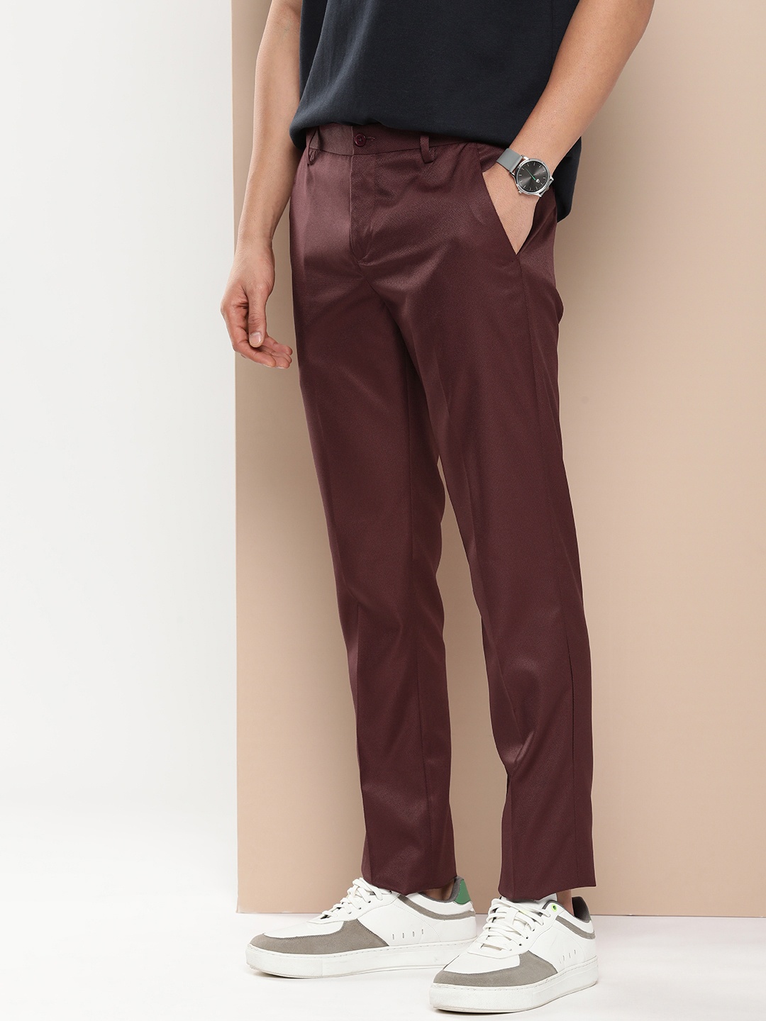 encore by INVICTUS Men Slim Fit Trousers, Maroon
