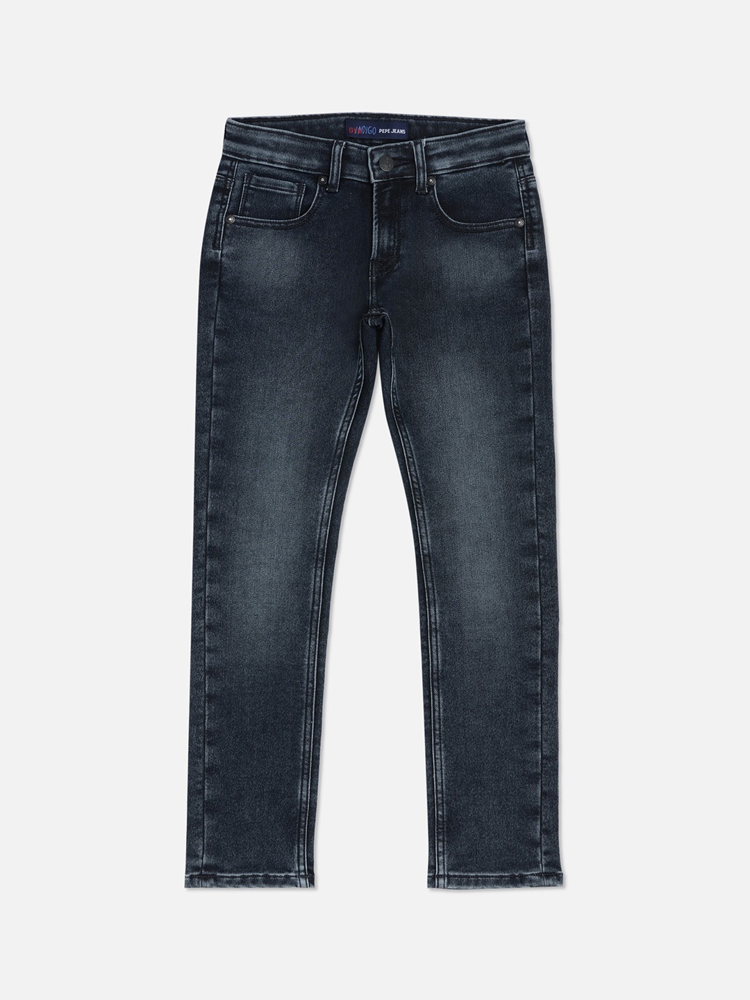 

Pepe Jeans Boys Slim Fit Mid-Rise Heavy Fade Dark Shade Clean Look Stretchable Jeans, Blue
