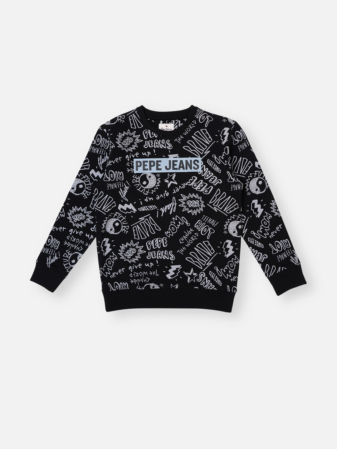 

Pepe Jeans Boys Typography Printed Pure Cotton Pullover, Black