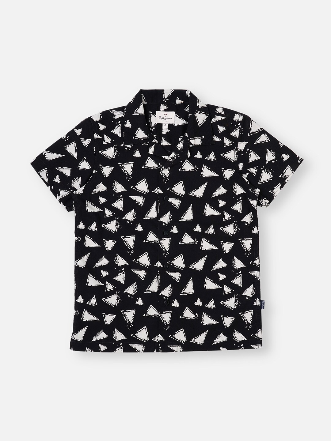 

Pepe Jeans Boys Geometric Printed Club Collar Pure Cotton Casual Shirt, Black