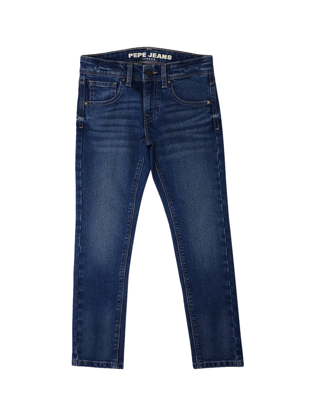 

Pepe Jeans Boys Slim Fit Mid-Rise Light Fade Medium Shade Clean Look Stretchable Jeans, Blue