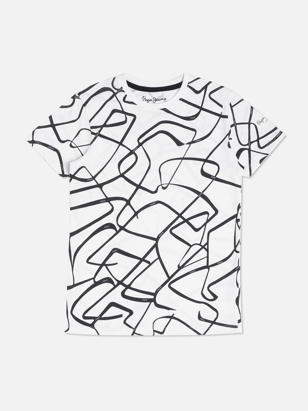 

Pepe Jeans Boys Geometric Printed Pure Cotton T-shirt, White