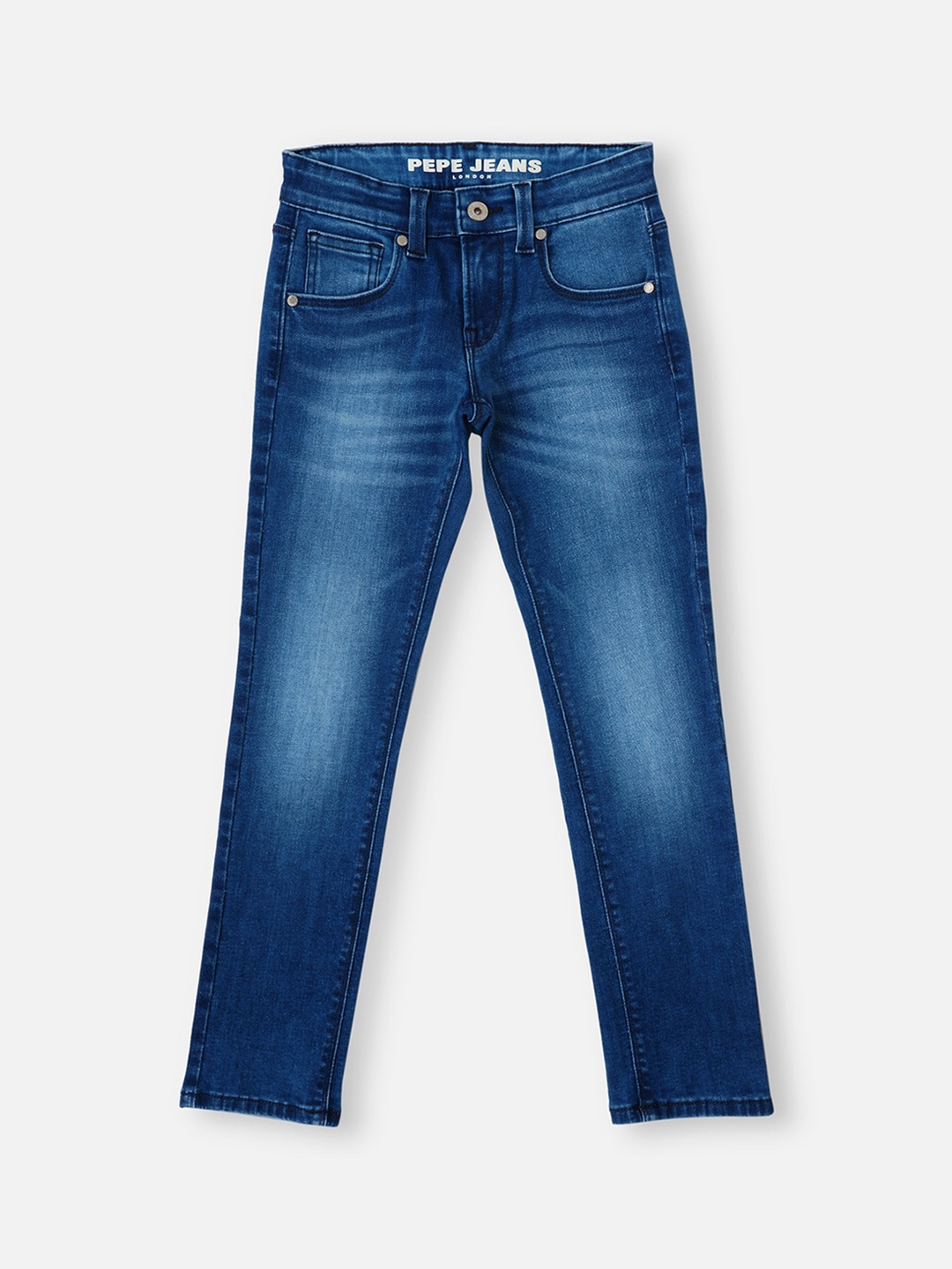 

Pepe Jeans Boys Slim Fit Mid-Rise Heavy Fade Stretchable Clean Look Jeans, Blue