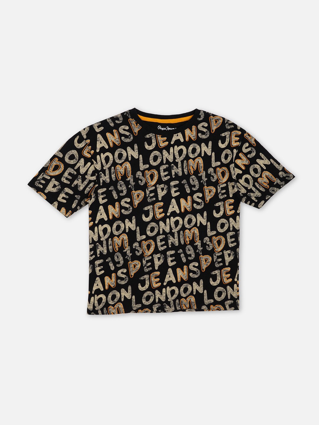 

Pepe Jeans Boys Typography Printed Pure Cotton Oversized T-shirt, Black