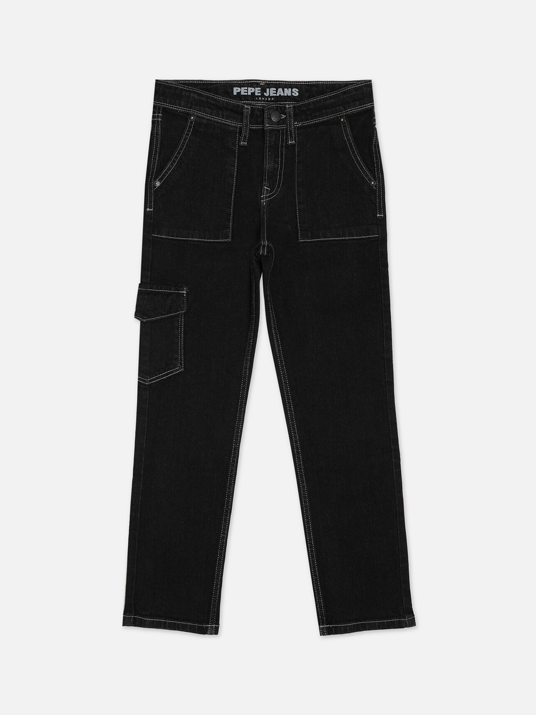 

Pepe Jeans Boys Mid Rise Relaxed Fit Clean Look Stretchable Cotton Jeans, Black