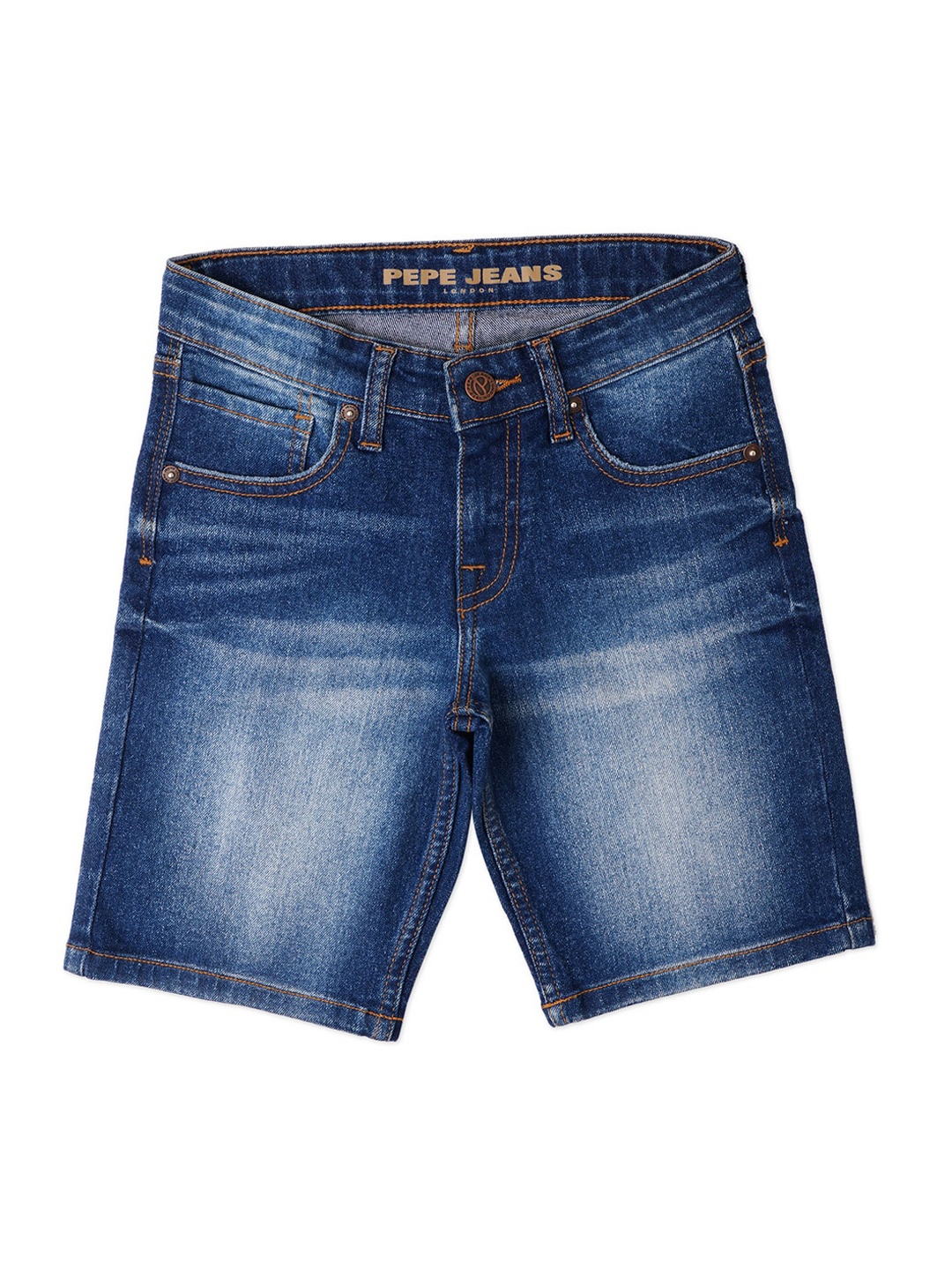 

Pepe Jeans Boys Mid-Rise Slim Fit Washed Stretchable Denim Shorts, Blue
