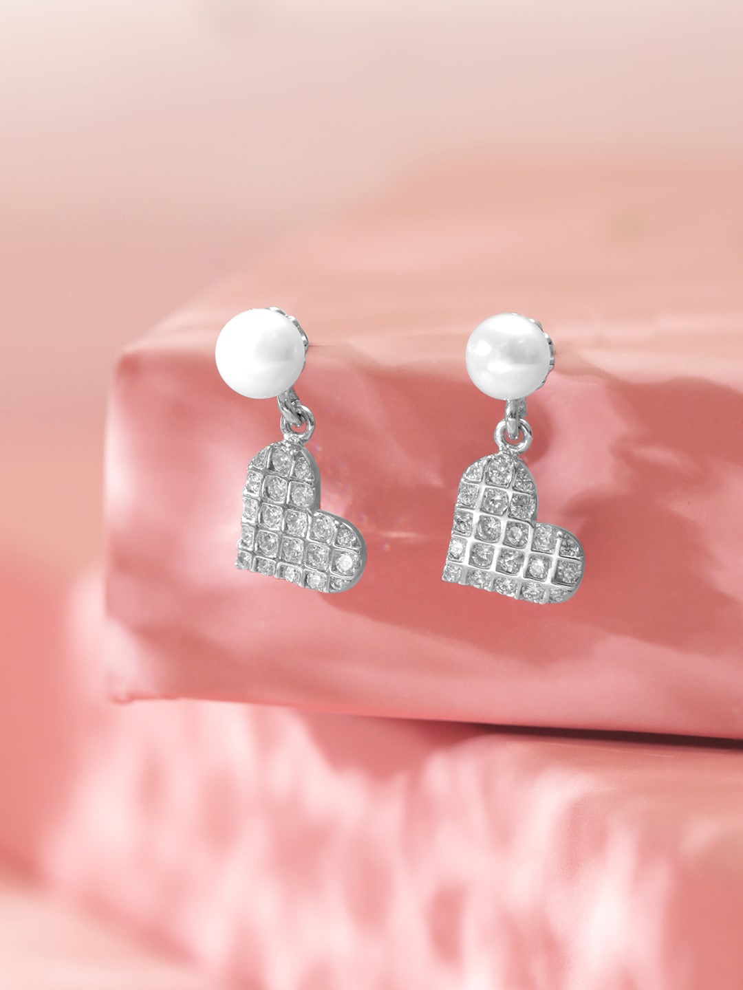 

Rubans Silver Stone & Pearls Studded Sterling Silver Drop Earrings