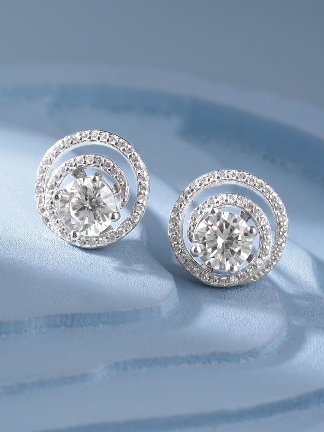 

Rubans Silver Silver-Plated American Diamond Geometric Stud Earrings
