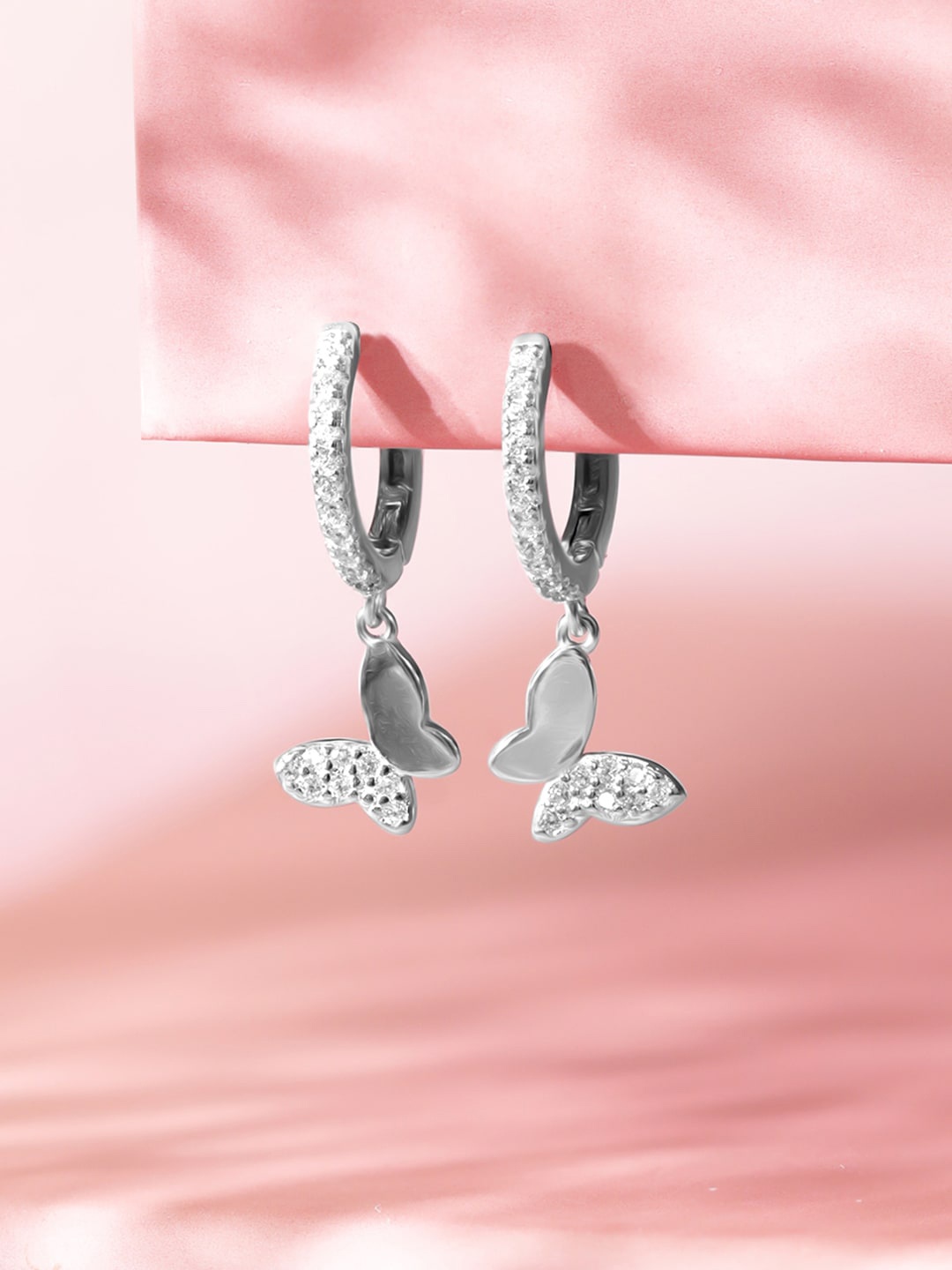 

Rubans Silver Silver Plated American Diamond Geometric Drop Earrings