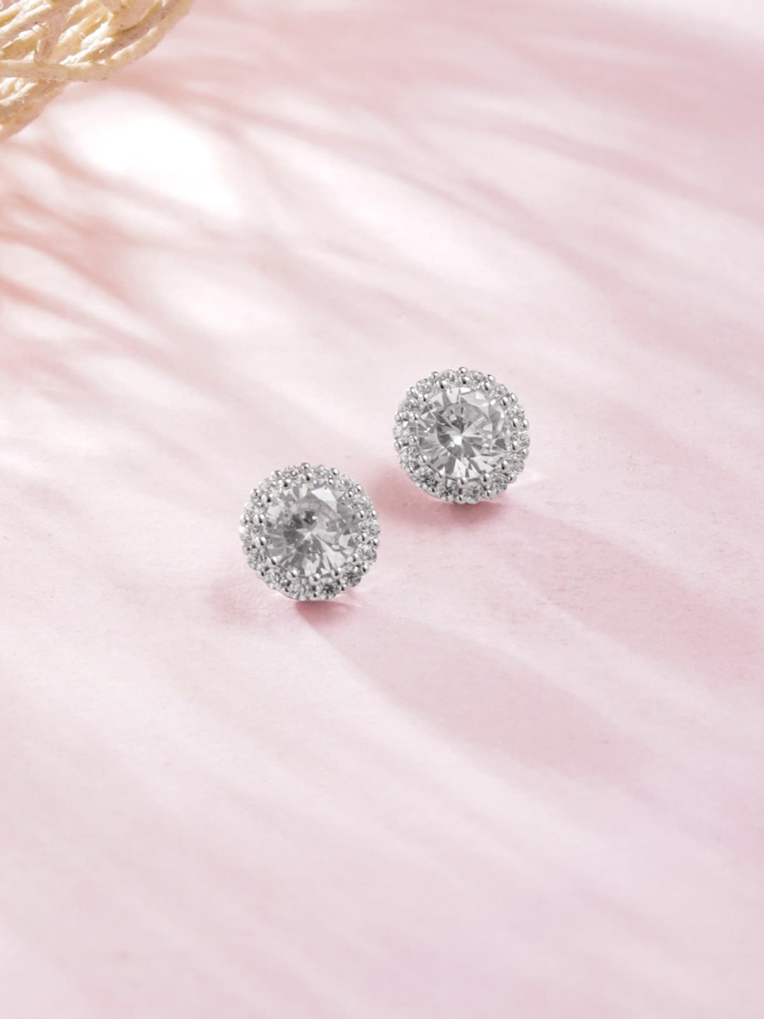 

Rubans Silver Silver-Plated American Diamond Geometric Stud Earrings