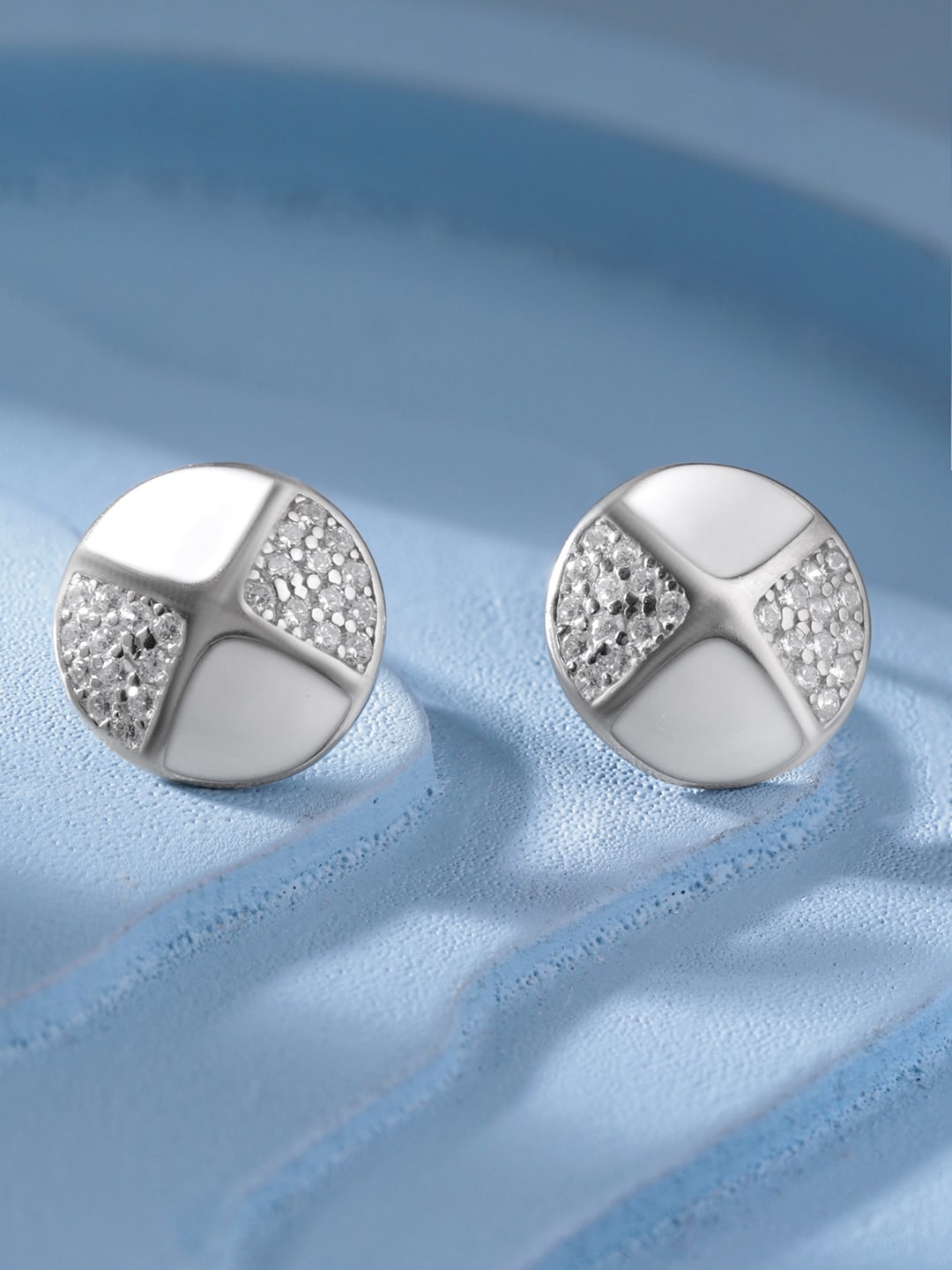 

Rubans Silver-Plated 925 Sterling Silver White Enamel with AD Stone Stud Earrings