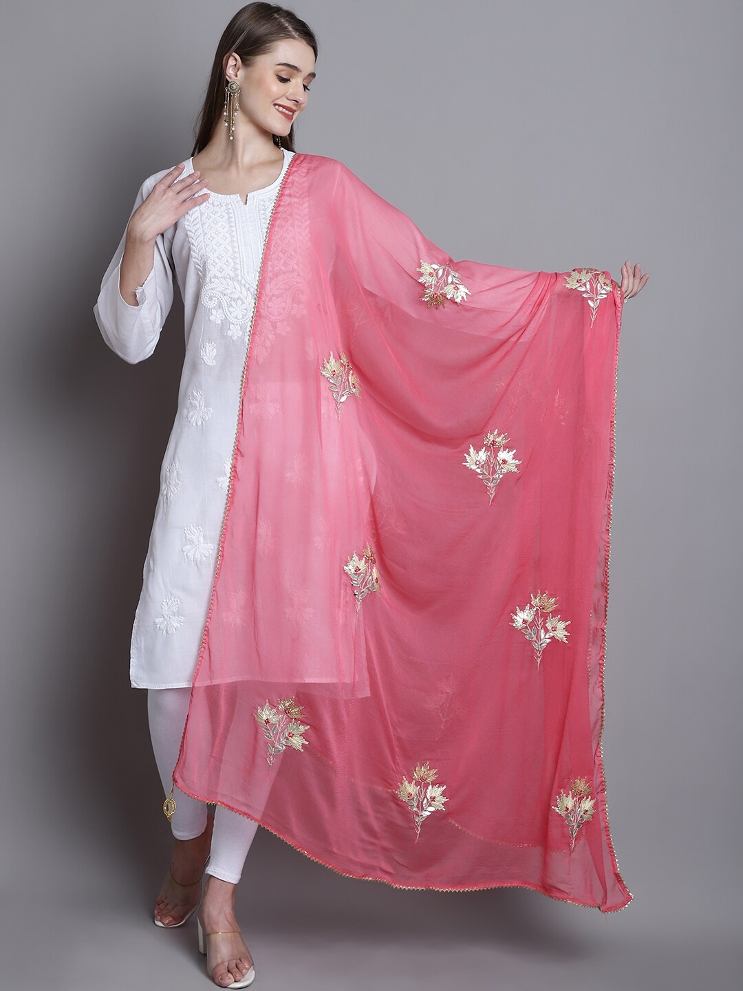 

SOUNDARYA Embroidered Dupatta with Gotta Patti, Rose gold