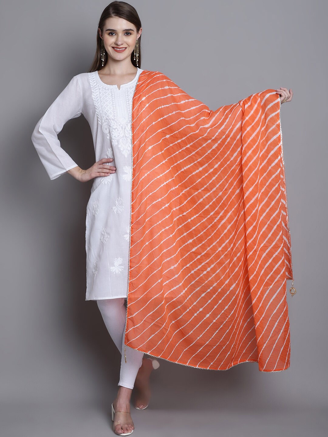 

SOUNDARYA Leheriya Dyed Gotta Patti Dupatta, Orange