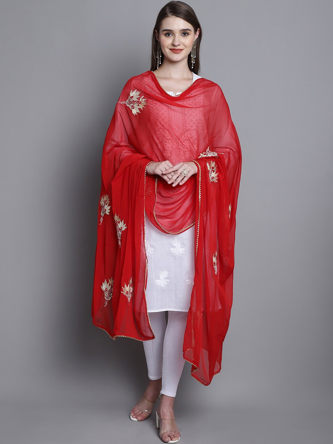 

SOUNDARYA Ethnic Motifs Embroidered Dupatta with Gotta Patti, Red