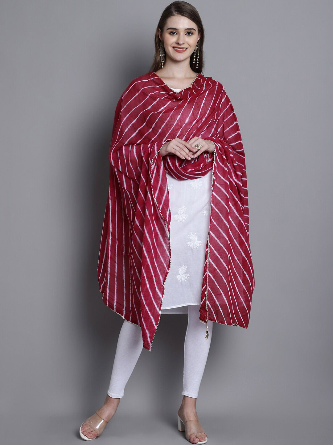 

SOUNDARYA Striped Leheriya Chiffon Dupatta, Maroon