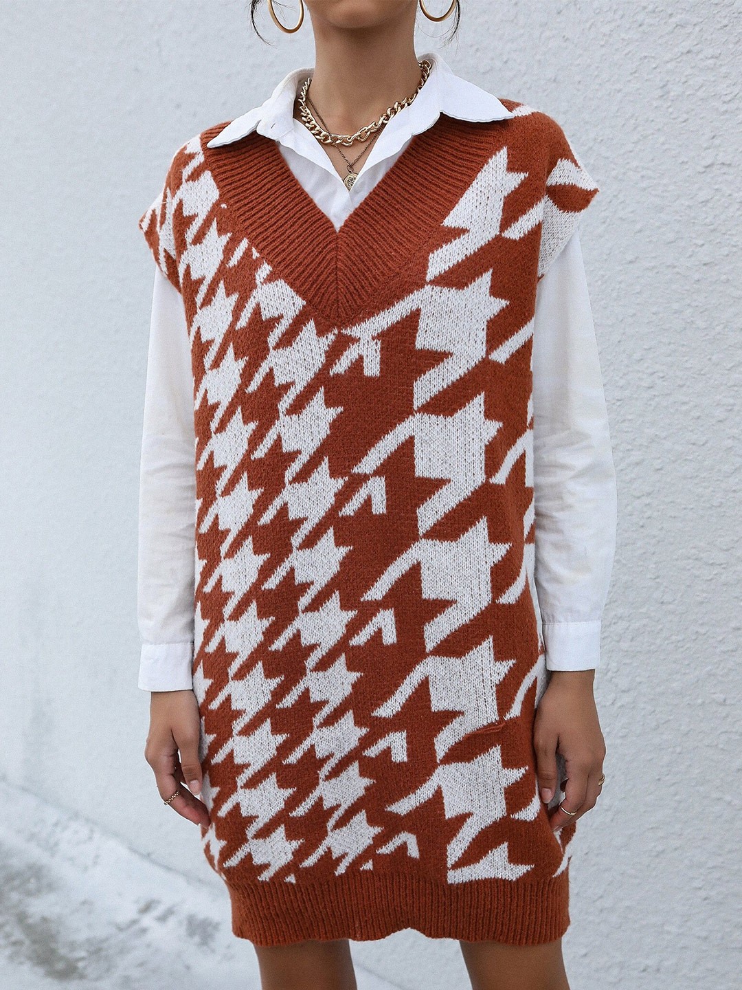 

StyleCast Brown Self Design A-Line Knitted Dress