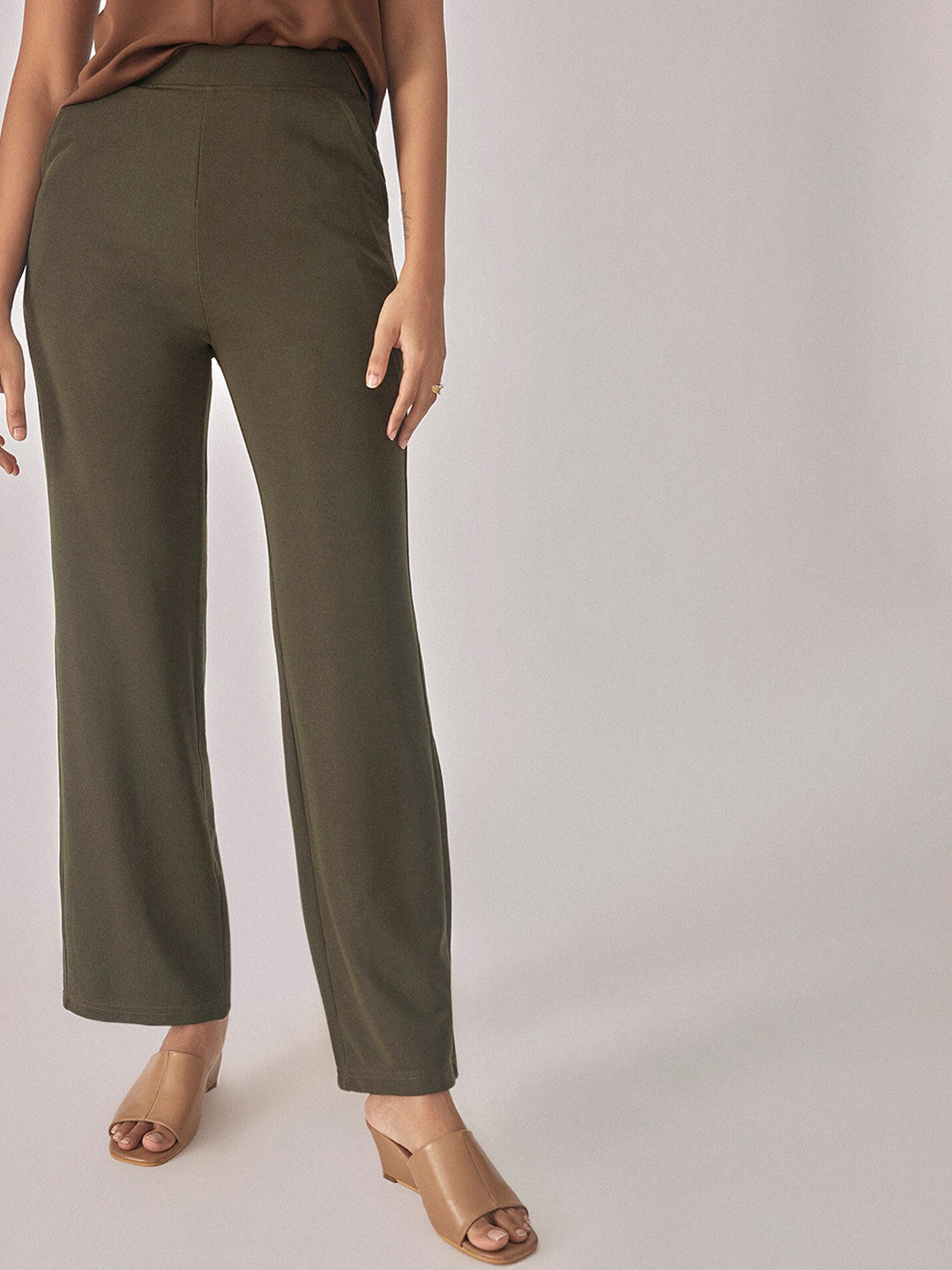 

The Label Life Women Straight Fit High-Rise Parallel Trousers, Green