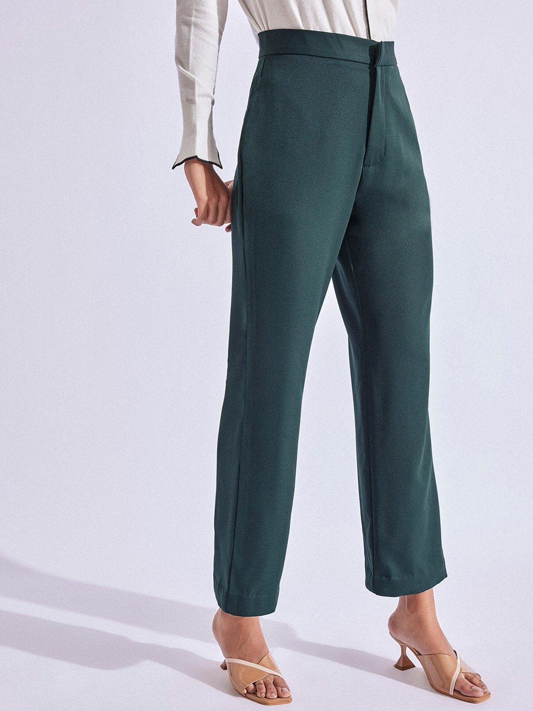 

The Label Life Women Flared High-Rise Trousers, Green