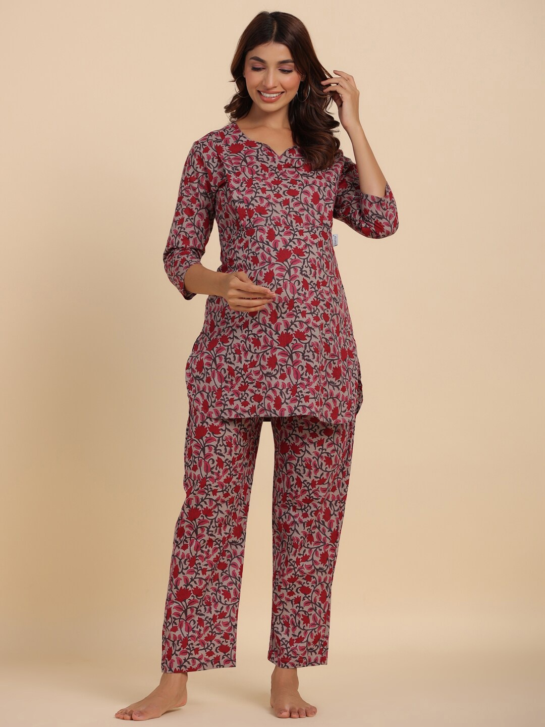 

CRAFIQA Floral Printed Pure Cotton Maternity Top and Pyjamas, Grey
