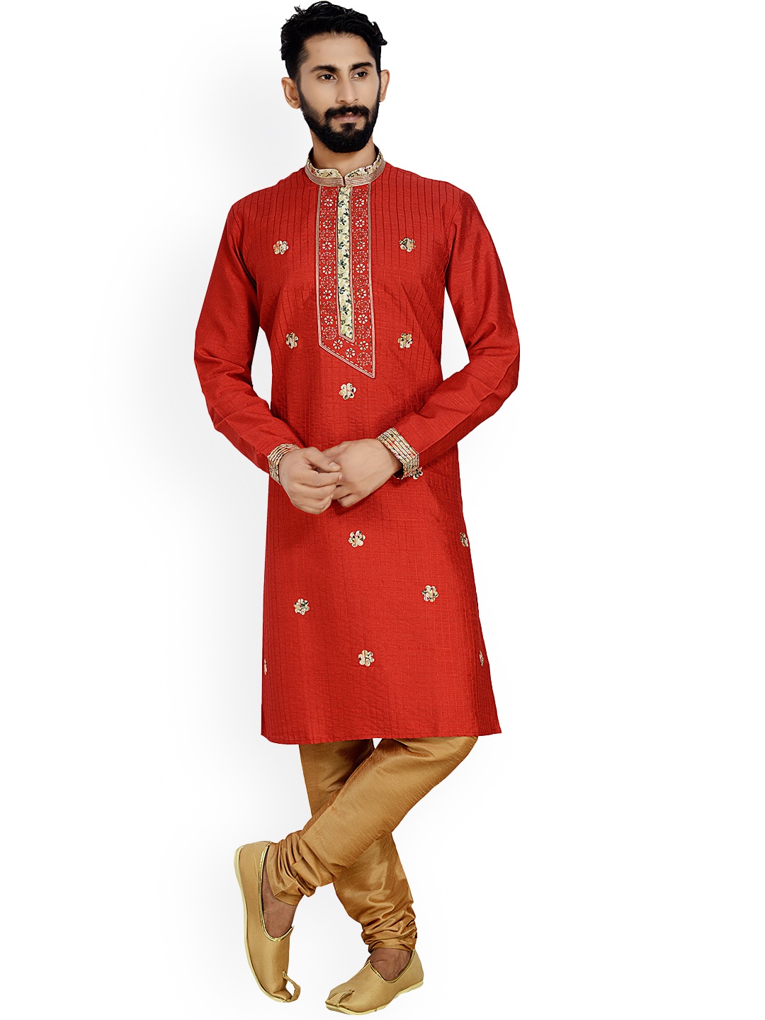 

ARRUGA Floral Printed Regular Kurta With Pyjamas, Red