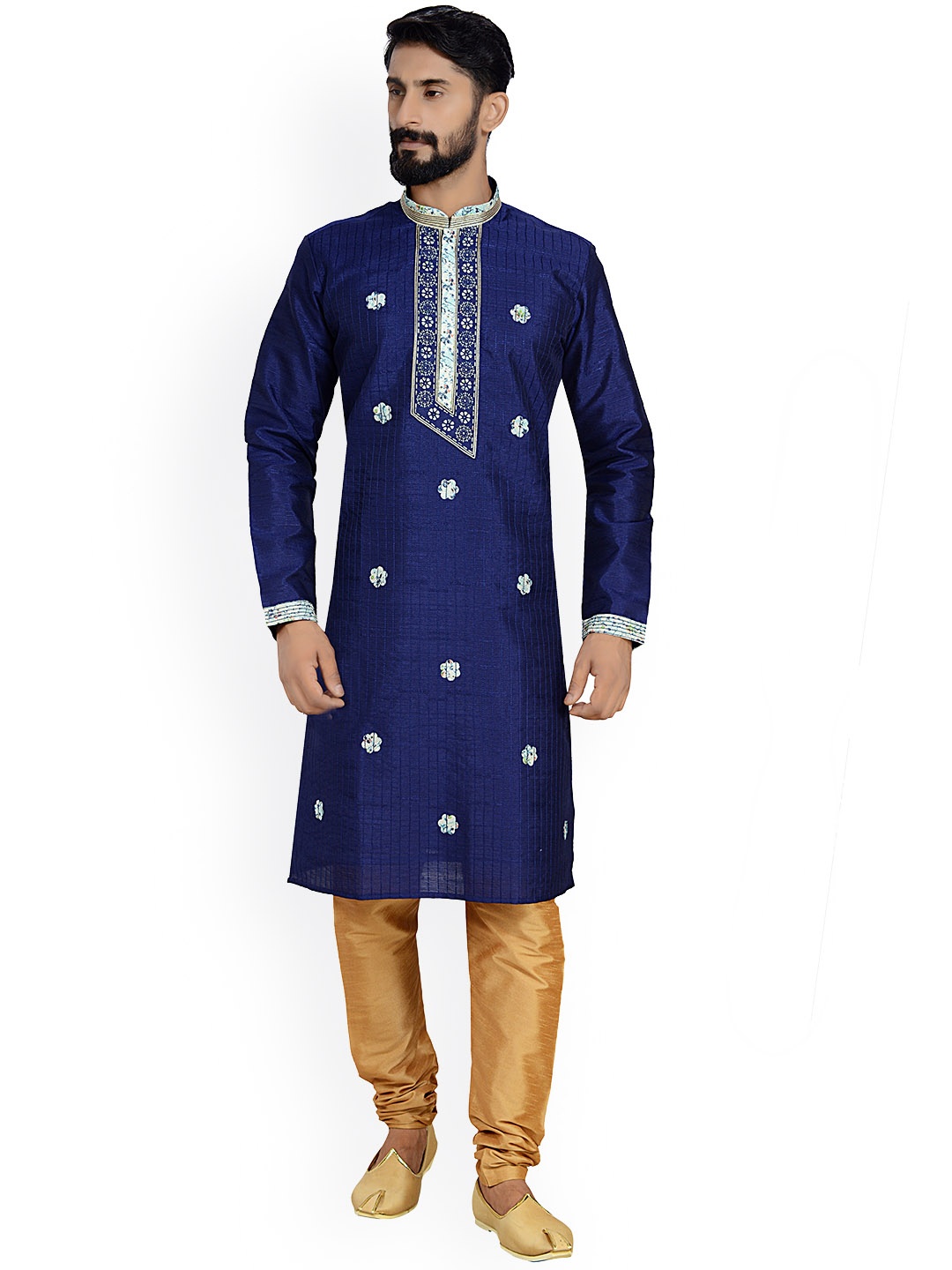

ARRUGA Floral Print Mandarin Collar Long Sleeve Kurta Set, Blue