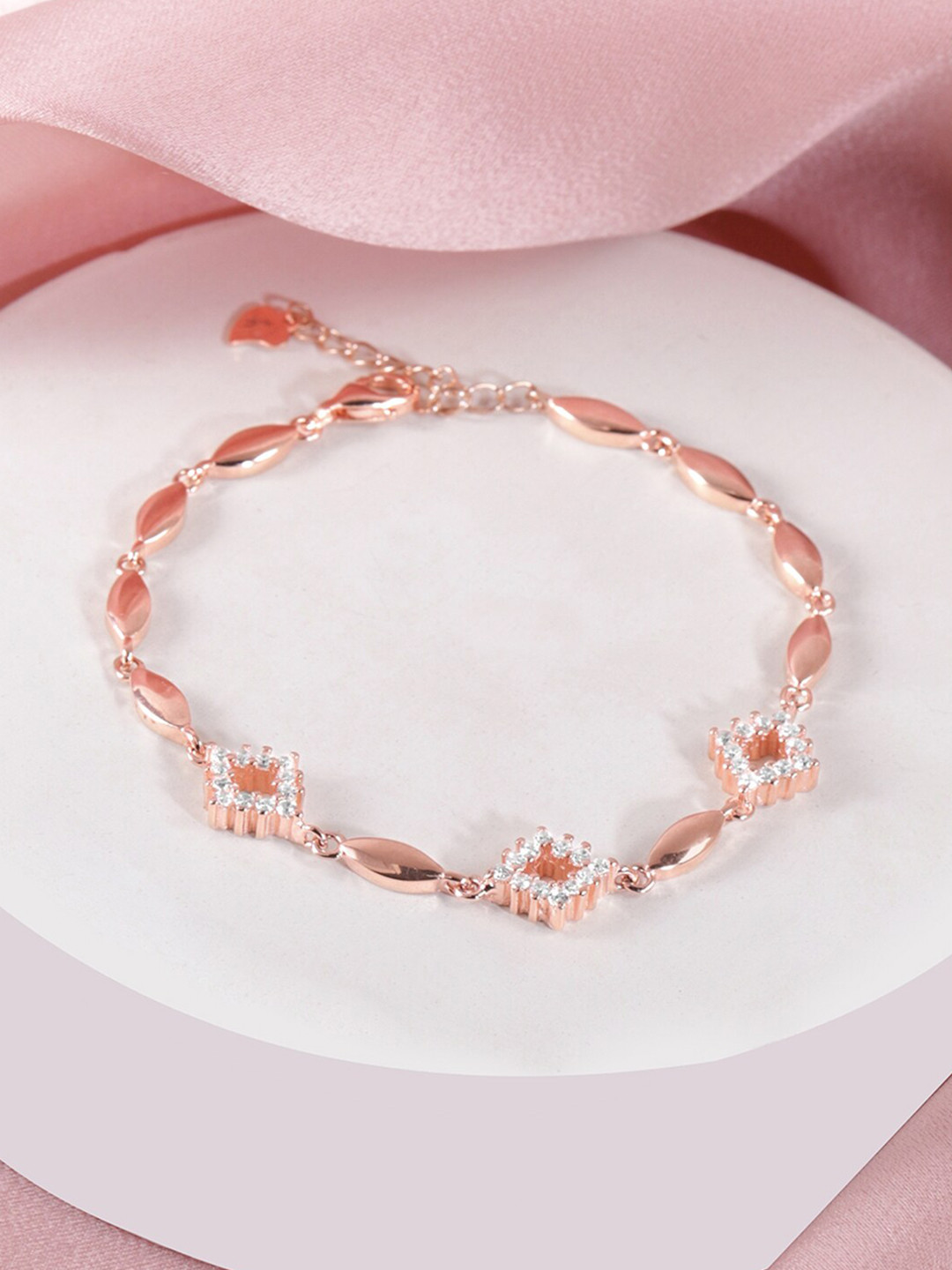 

Rubans Silver 18K Rose Gold plated 925 Sterling Silver Cubic Zirconia Link Bracelet