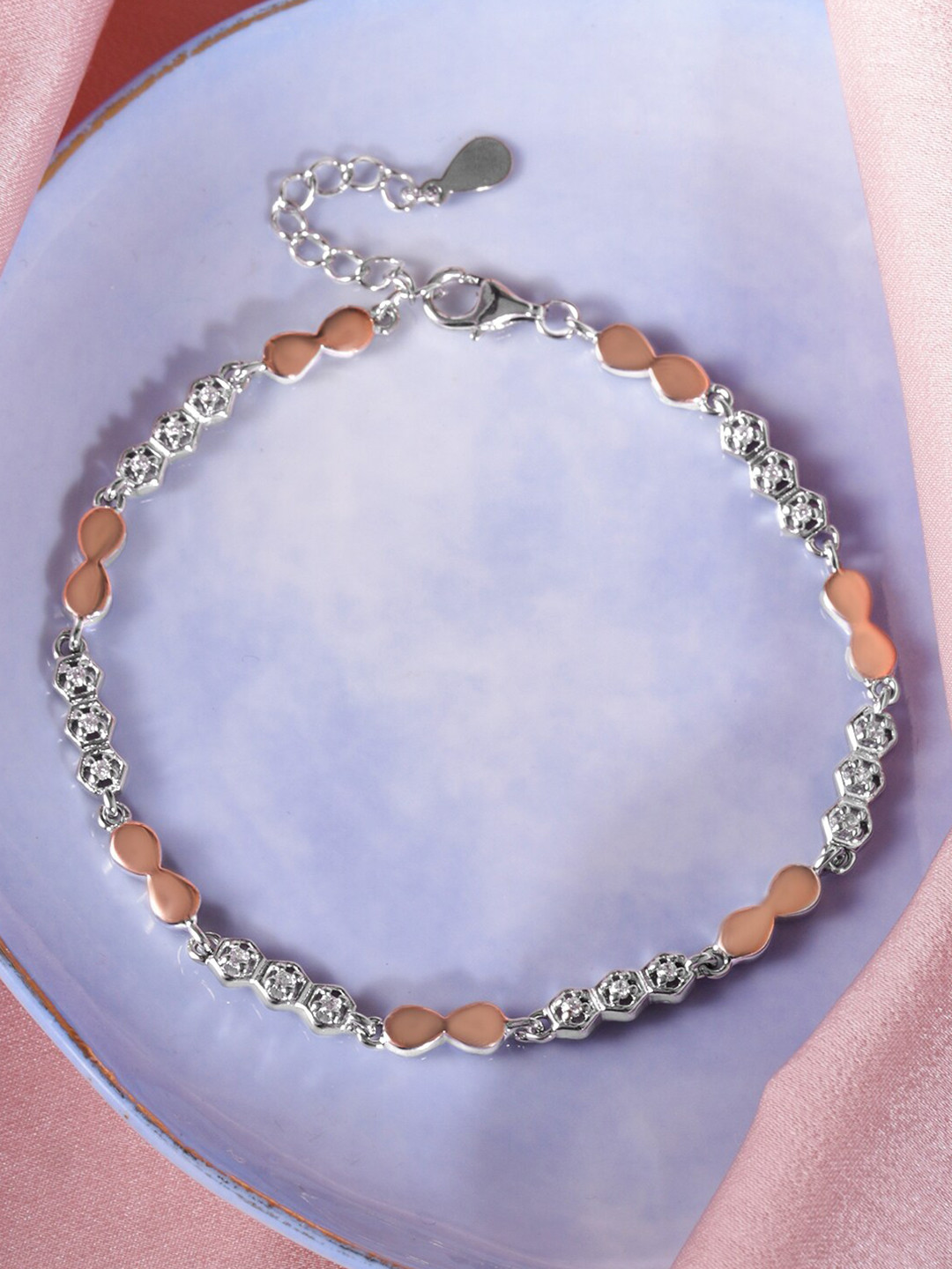 

Rubans Silver 925 Sterling Silver Cubic Zirconia Rhodium-Plated Link Bracelet