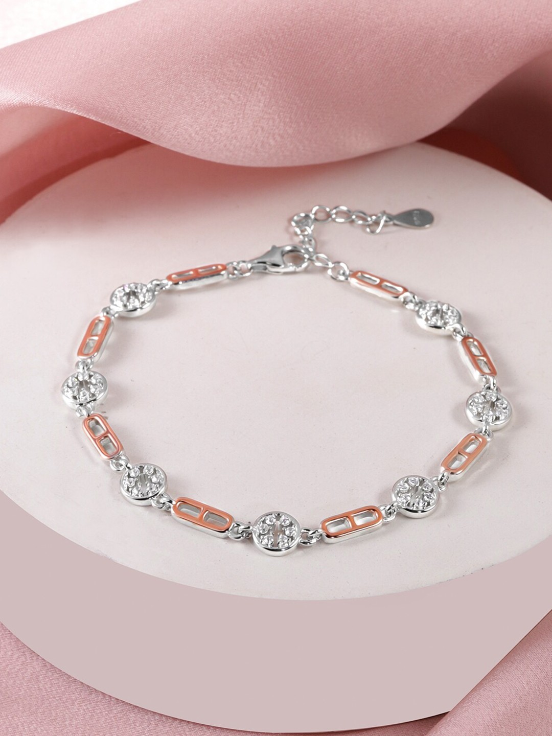

Rubans Silver 925 Sterling Silver Cubic Zirconia Rhodium-Plated Link Bracelet