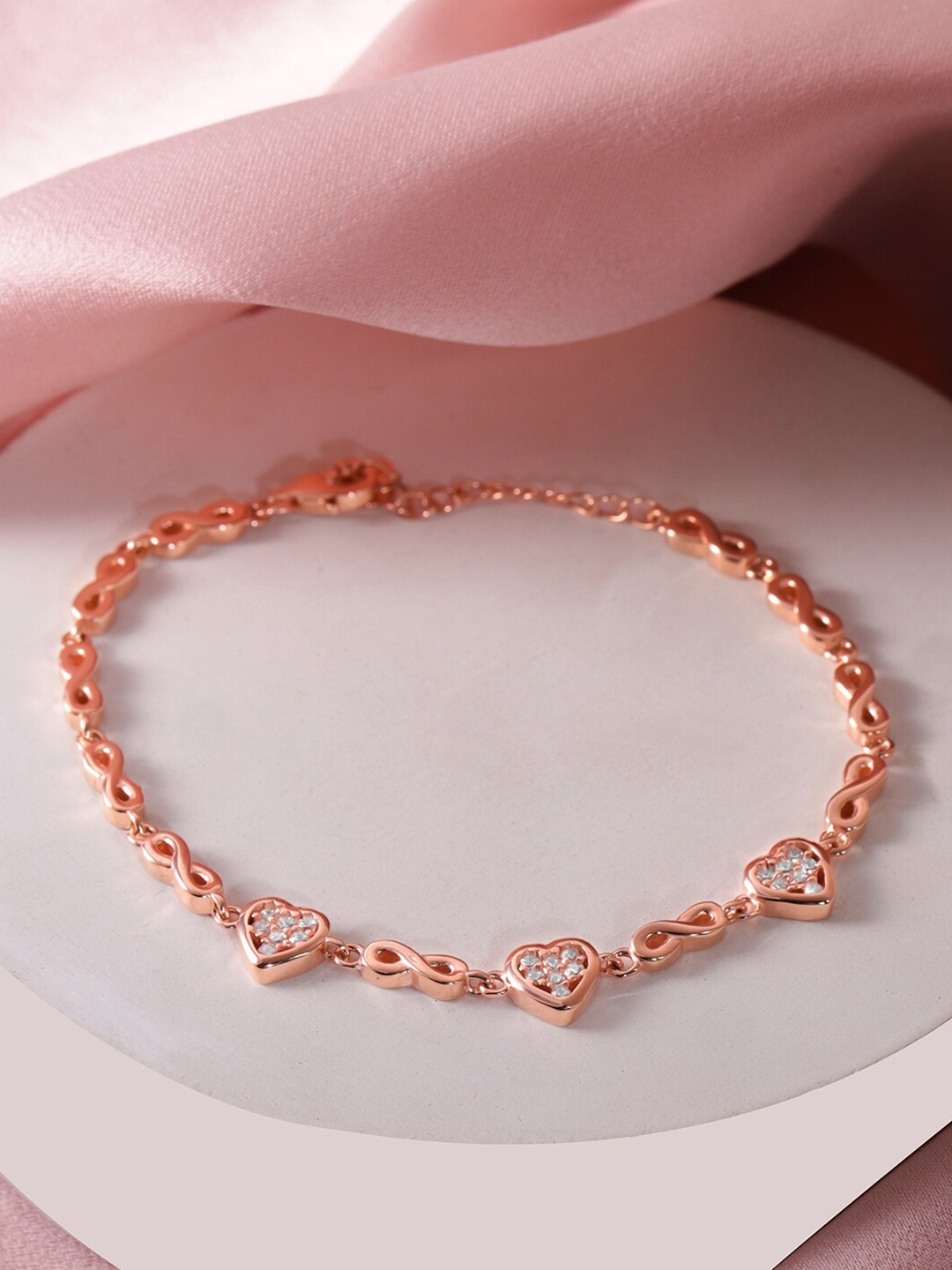 

Rubans Silver 925 Sterling Silver Cubic Zirconia Rose Gold-Plated Wraparound Bracelet