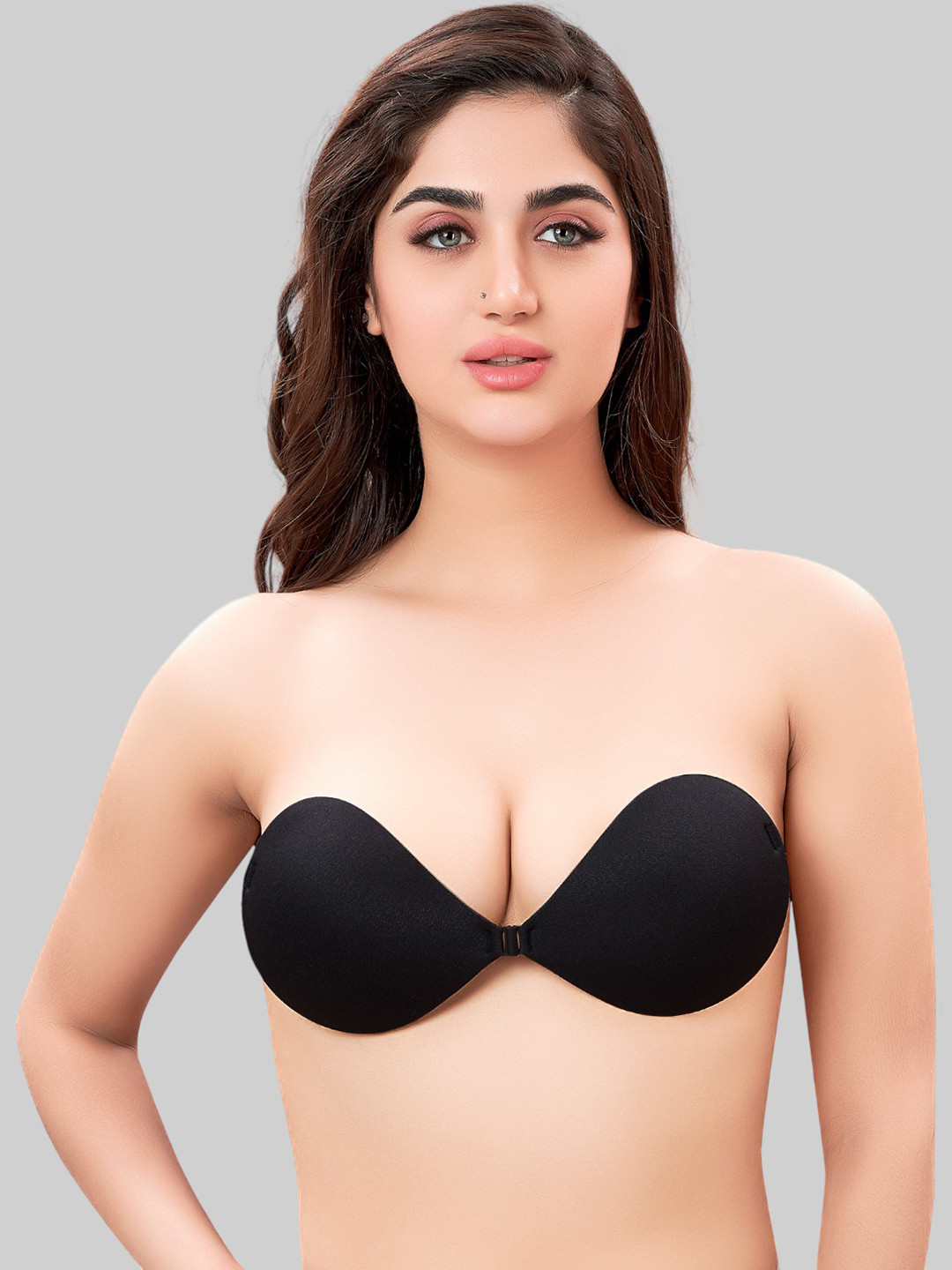 

PLUMBURY Self Adhesive Reusable Silicon Nipple Stick on Bra, Black