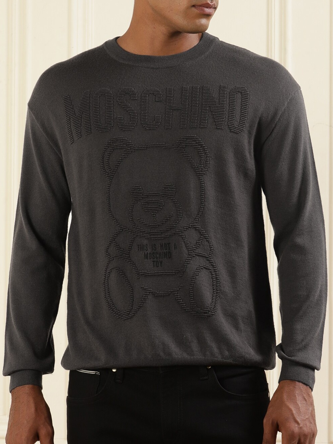 

MOSCHINO COUTURE Self Design Woollen Pullover, Grey