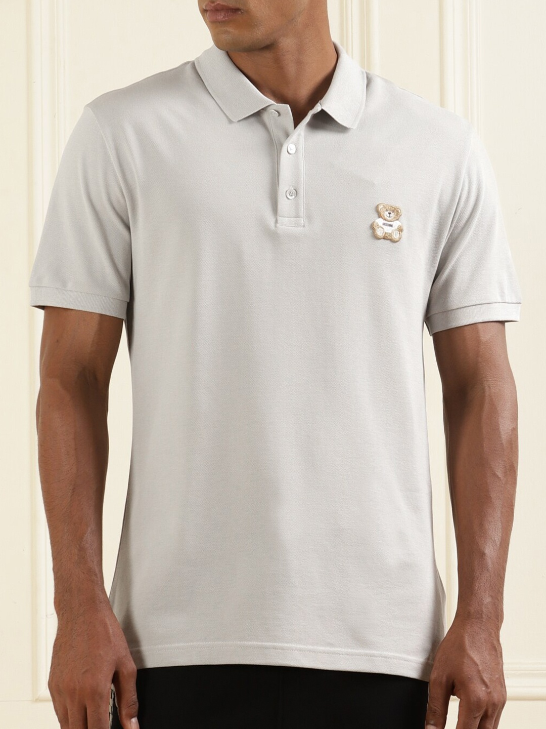 

MOSCHINO COUTURE Polo Collar Cotton T-shirt, Grey